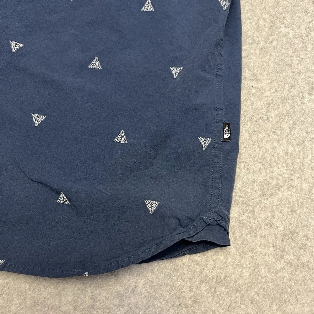 North Face Shirt Men's Large Blue AOP Trees Short Sleeve Outdoors Pocket Hike